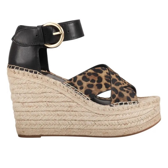 NIB Marc Fisher Amari Leopard Calf Hair Espadrille Wedge Sandal 7.5 - Picture 2 of 8